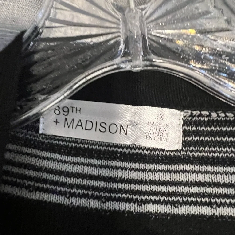 89th & Madison Black and White Striped Cardigan - Picture 3 of 5